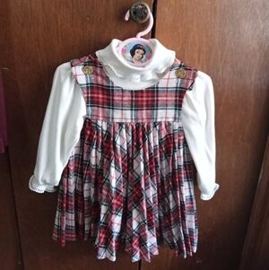 Plaid Red and White Dress with Long Sleeves
